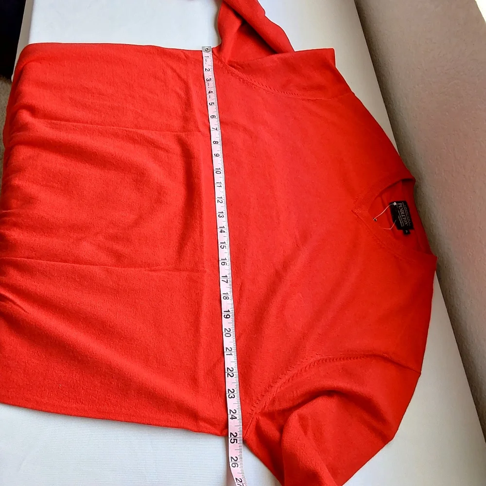 *Pendleton V Neck Sweater Orange Cotton Cashmere Blend Size XL